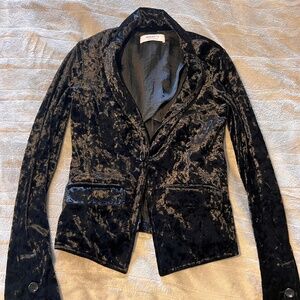 Bailey 44 Crushed Velvet Tuxedo Jacket Black Long Sleeves Size XS